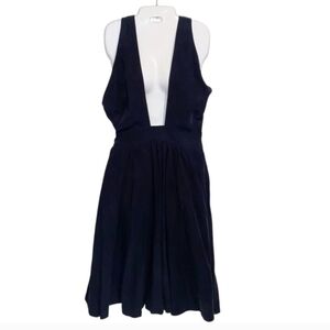 Steven Alan Dress Womens Size 4 USA Pinafore Jumper Plunge Viscose Linen Black